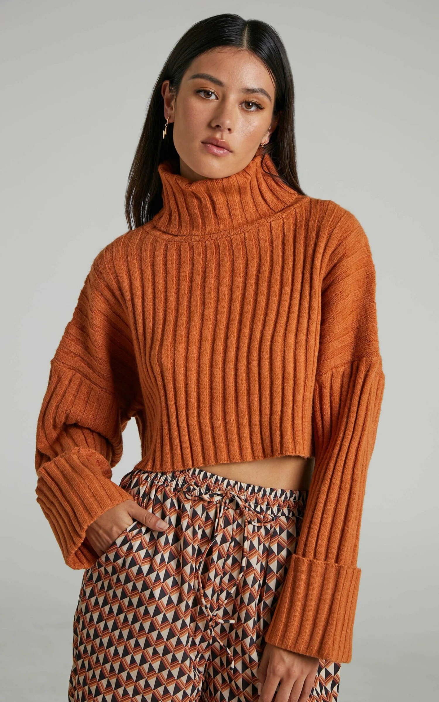 Showpo Eilika Cropped Roll Neck Knit Jumper In Tan 2 Showpo Eilika Cropped Roll Neck Knit Jumper In Tan - Image 2