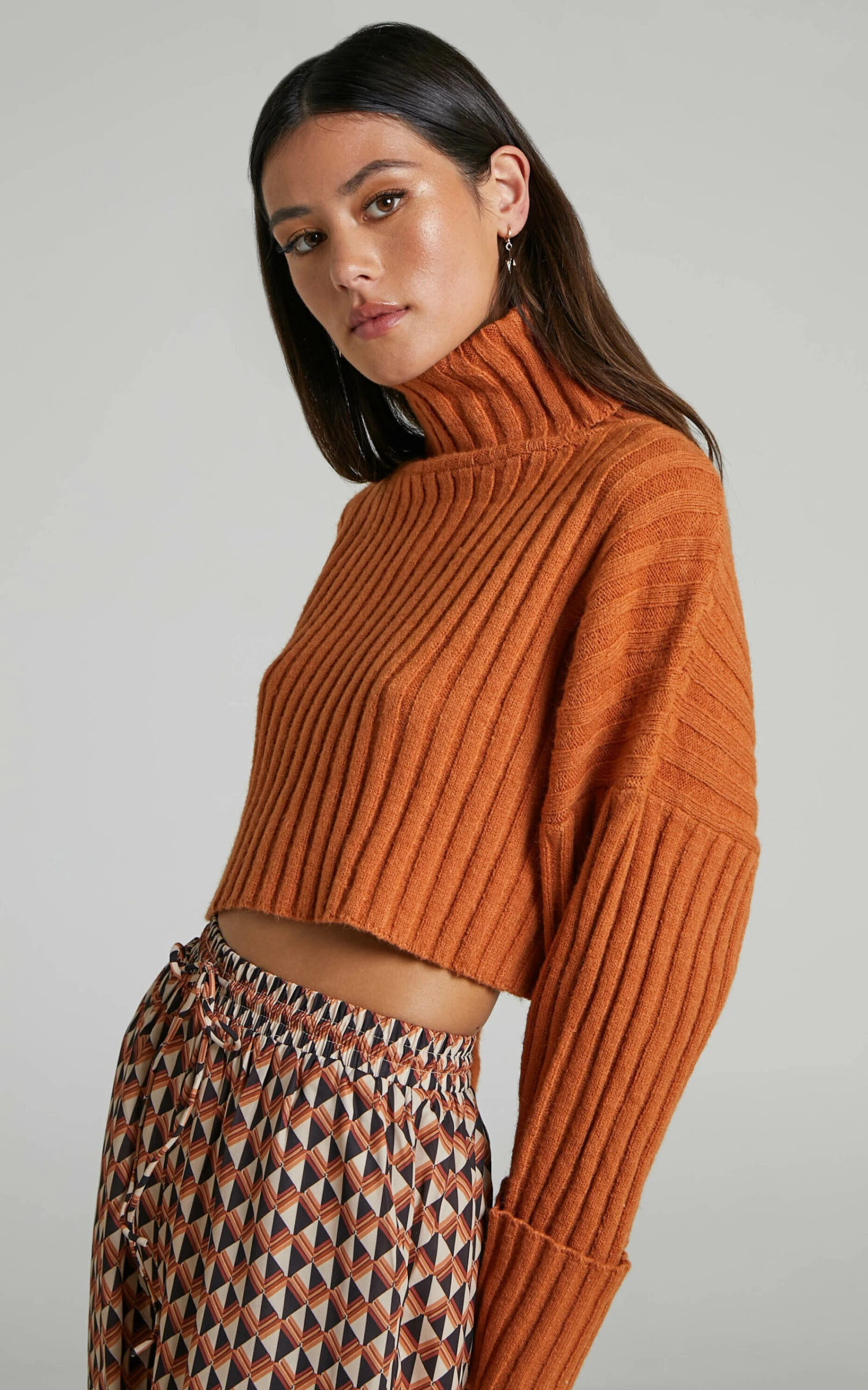 Showpo Eilika Cropped Roll Neck Knit Jumper In Tan 3 Showpo Eilika Cropped Roll Neck Knit Jumper In Tan - Image 3