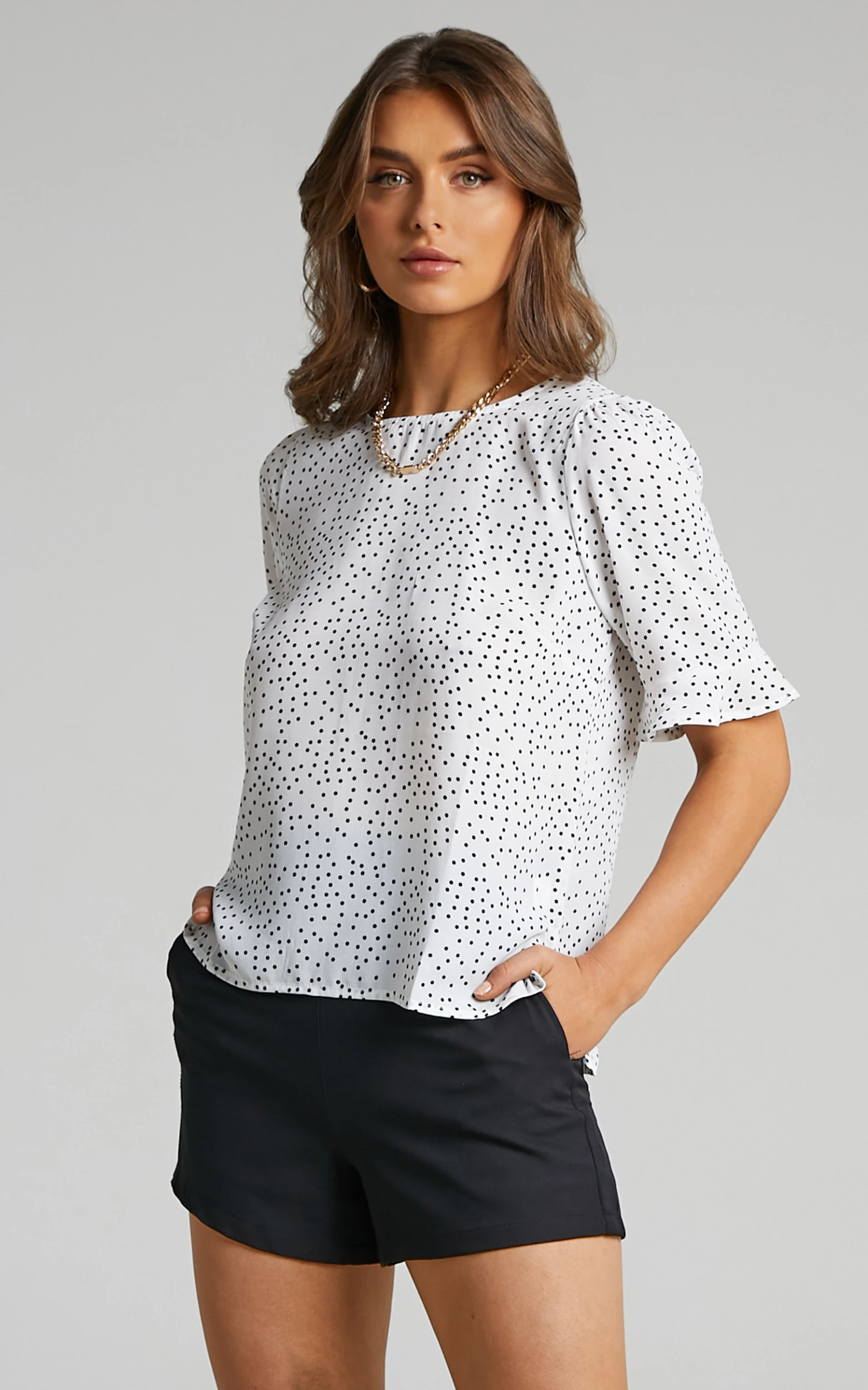Showpo Eleanor Top - Short Sleeve Top In White Spot 6 Showpo Eleanor Top - Short Sleeve Top In White Spot - Image 6