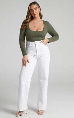 Showpo Elia Square Neck Long Sleeve Bodysuit In Olive 15 Showpo Elia Square Neck Long Sleeve Bodysuit In Olive -Showpo Women's Clothing Store Elia Square Neck Long Sleeve Bodysuit in Olive 2528ST22030042022529 1