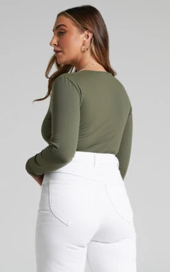 Showpo Elia Square Neck Long Sleeve Bodysuit In Olive 16 Showpo Elia Square Neck Long Sleeve Bodysuit In Olive -Showpo Women's Clothing Store Elia Square Neck Long Sleeve Bodysuit in Olive 2528ST22030042022529 5