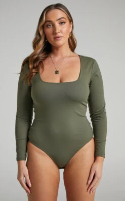 Showpo Elia Square Neck Long Sleeve Bodysuit In Olive 11 Showpo Elia Square Neck Long Sleeve Bodysuit In Olive -Showpo Women's Clothing Store Elia Square Neck Long Sleeve Bodysuit in Olive 2528ST22030042022529 9