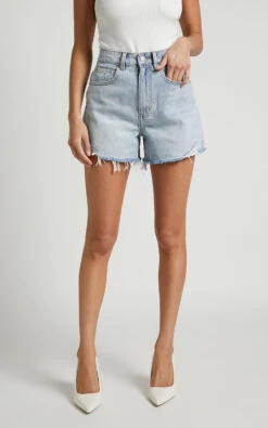 Showpo Eloisa Shorts - Recycled Cotton Raw Hem Denim Shorts In Mid Blue Wash 10 Showpo Eloisa Shorts - Recycled Cotton Raw Hem Denim Shorts In Mid Blue Wash -Showpo Women's Clothing Store Eloisa Shorts Recycled Cotton Raw Hem Denim Shorts in Mid Blue Wash 1
