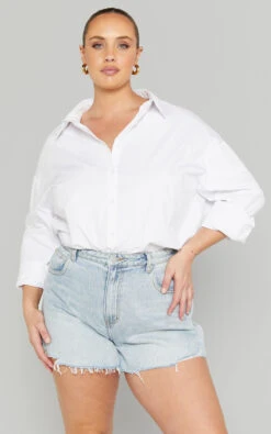 Showpo Eloisa Shorts - Recycled Cotton Raw Hem Denim Shorts In Mid Blue Wash 11 Showpo Eloisa Shorts - Recycled Cotton Raw Hem Denim Shorts In Mid Blue Wash -Showpo Women's Clothing Store Eloisa Shorts Recycled Cotton Raw Hem Denim Shorts in Mid Blue Wash 4