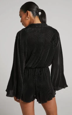 Showpo Elowen Playsuit - Plisse Collared Long Sleeve Playsuit In Black 14 Showpo Elowen Playsuit - Plisse Collared Long Sleeve Playsuit In Black -Showpo Women's Clothing Store Elowen Collared Long Sleeve Plisse Playsuit in Black 2528SP22090006022529 8