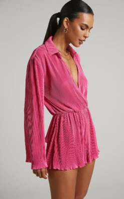 Showpo Elowen Playsuit - Plisse Collared Long Sleeve Playsuit In Pink 10 Showpo Elowen Playsuit - Plisse Collared Long Sleeve Playsuit In Pink -Showpo Women's Clothing Store Elowen Collared Long Sleeve Plisse Playsuit in Pink 2528SP22090006032529 6