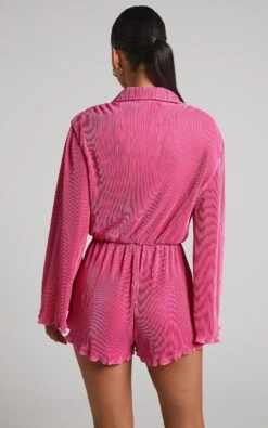 Showpo Elowen Playsuit - Plisse Collared Long Sleeve Playsuit In Pink 12 Showpo Elowen Playsuit - Plisse Collared Long Sleeve Playsuit In Pink -Showpo Women's Clothing Store Elowen Collared Long Sleeve Plisse Playsuit in Pink 2528SP22090006032529 7