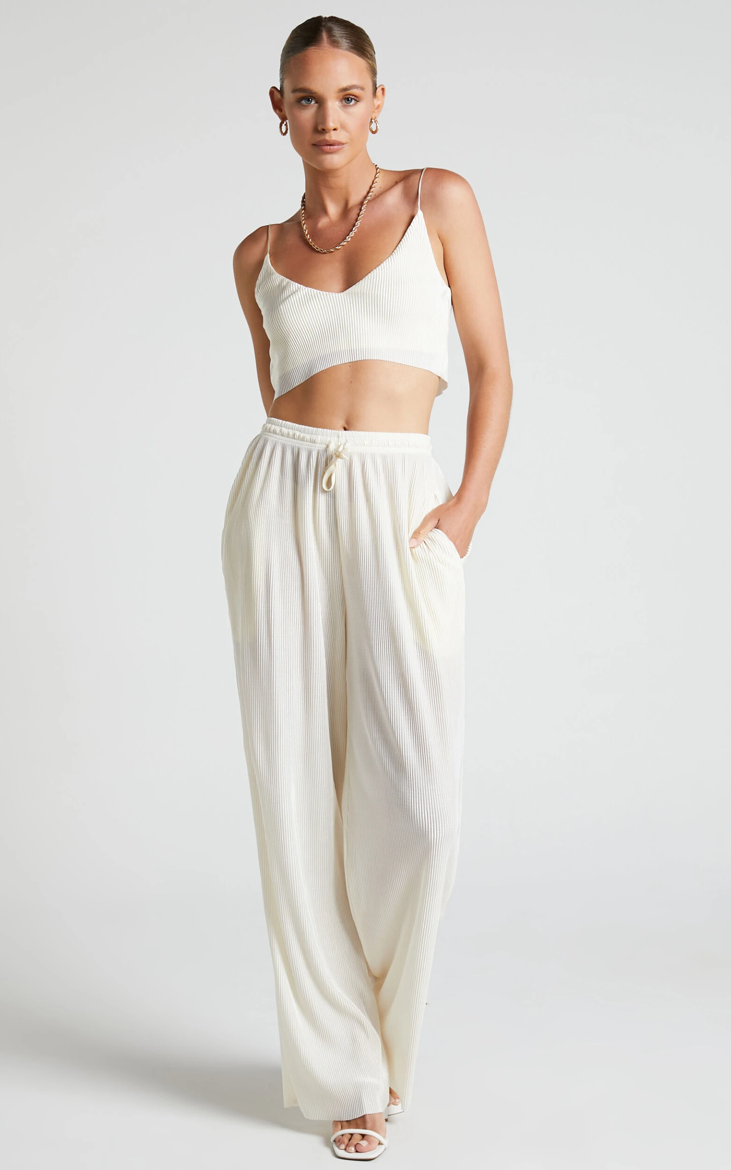 Showpo Elowen Two Piece Set - Plisse Crop Top And Relaxed Wide Leg Pants In Cream 2 Showpo Elowen Two Piece Set - Plisse Crop Top And Relaxed Wide Leg Pants In Cream - Image 2