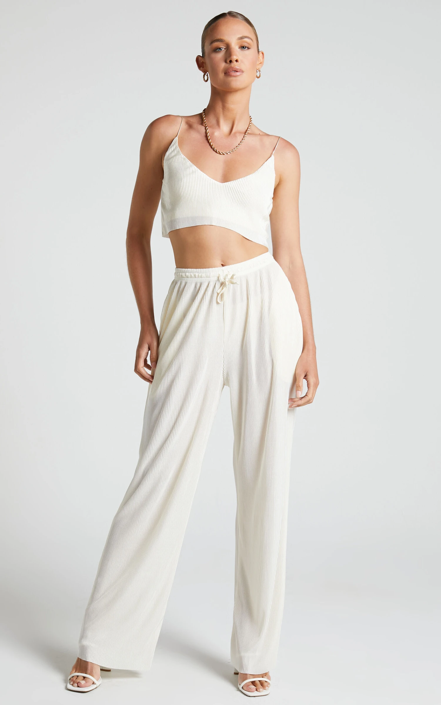 Showpo Elowen Two Piece Set - Plisse Crop Top And Relaxed Wide Leg Pants In Cream 6 Showpo Elowen Two Piece Set - Plisse Crop Top And Relaxed Wide Leg Pants In Cream - Image 6