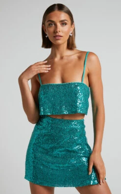 Showpo Elswyth Strappy Sequin Crop Cami In Teal 11 Showpo Elswyth Strappy Sequin Crop Cami In Teal -Showpo Women's Clothing Store Elswyth Strappy Sequin Crop Top in Teal 1