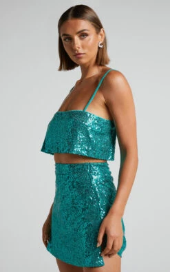 Showpo Elswyth Strappy Sequin Crop Cami In Teal 12 Showpo Elswyth Strappy Sequin Crop Cami In Teal -Showpo Women's Clothing Store Elswyth Strappy Sequin Crop Top in Teal 2