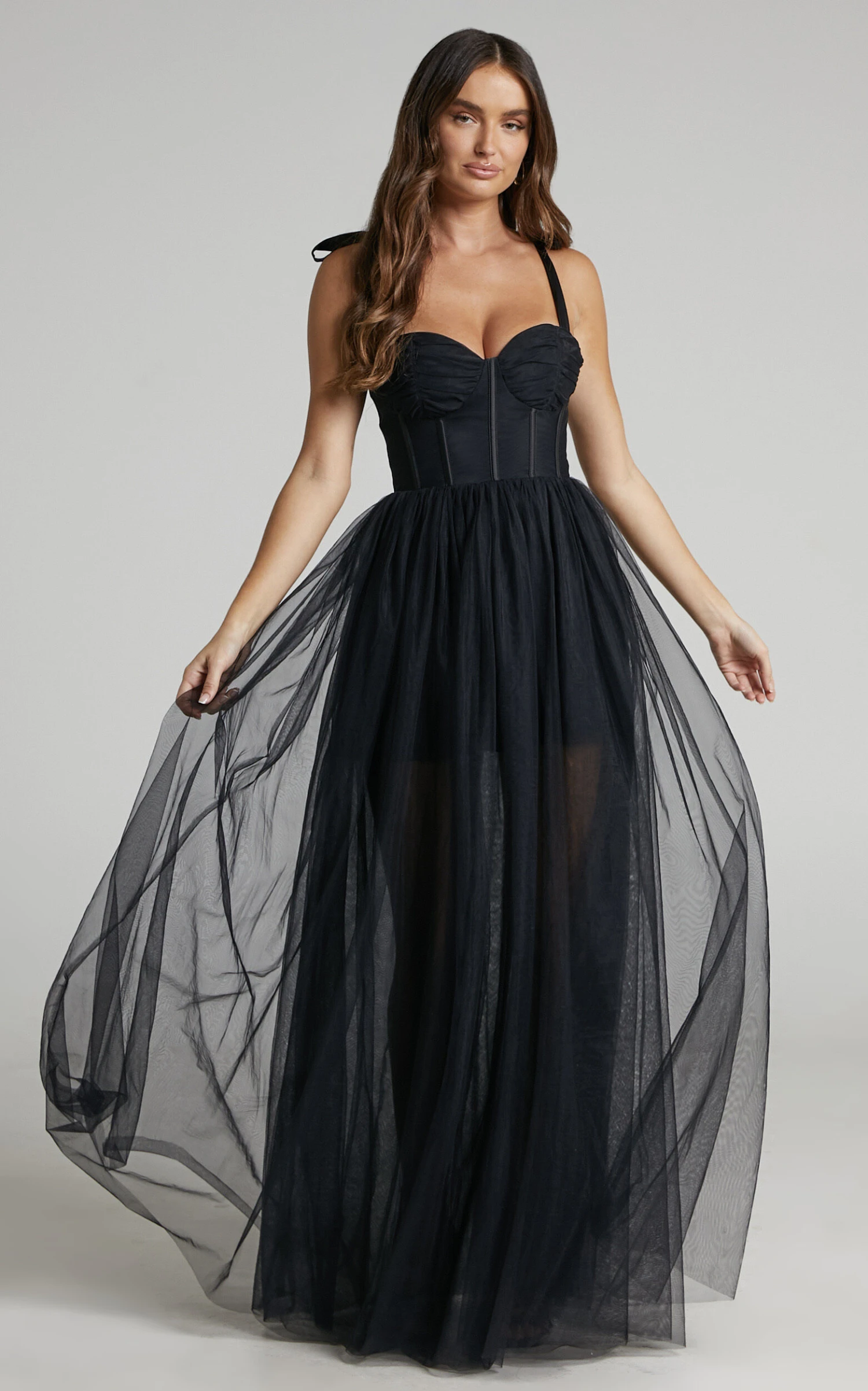 Showpo Emmary Bustier Bodice Tulle Gown In Black 3 Showpo Emmary Bustier Bodice Tulle Gown In Black - Image 3