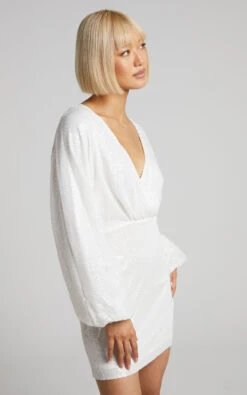 Showpo Erine Long Sleeve Sequin Dress In White 11 Showpo Erine Long Sleeve Sequin Dress In White -Showpo Women's Clothing Store Erine Long Sleeve Sequin Dress in White 2528SD21060040052529 4