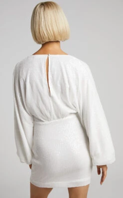 Showpo Erine Long Sleeve Sequin Dress In White 12 Showpo Erine Long Sleeve Sequin Dress In White -Showpo Women's Clothing Store Erine Long Sleeve Sequin Dress in White 2528SD21060040052529 6