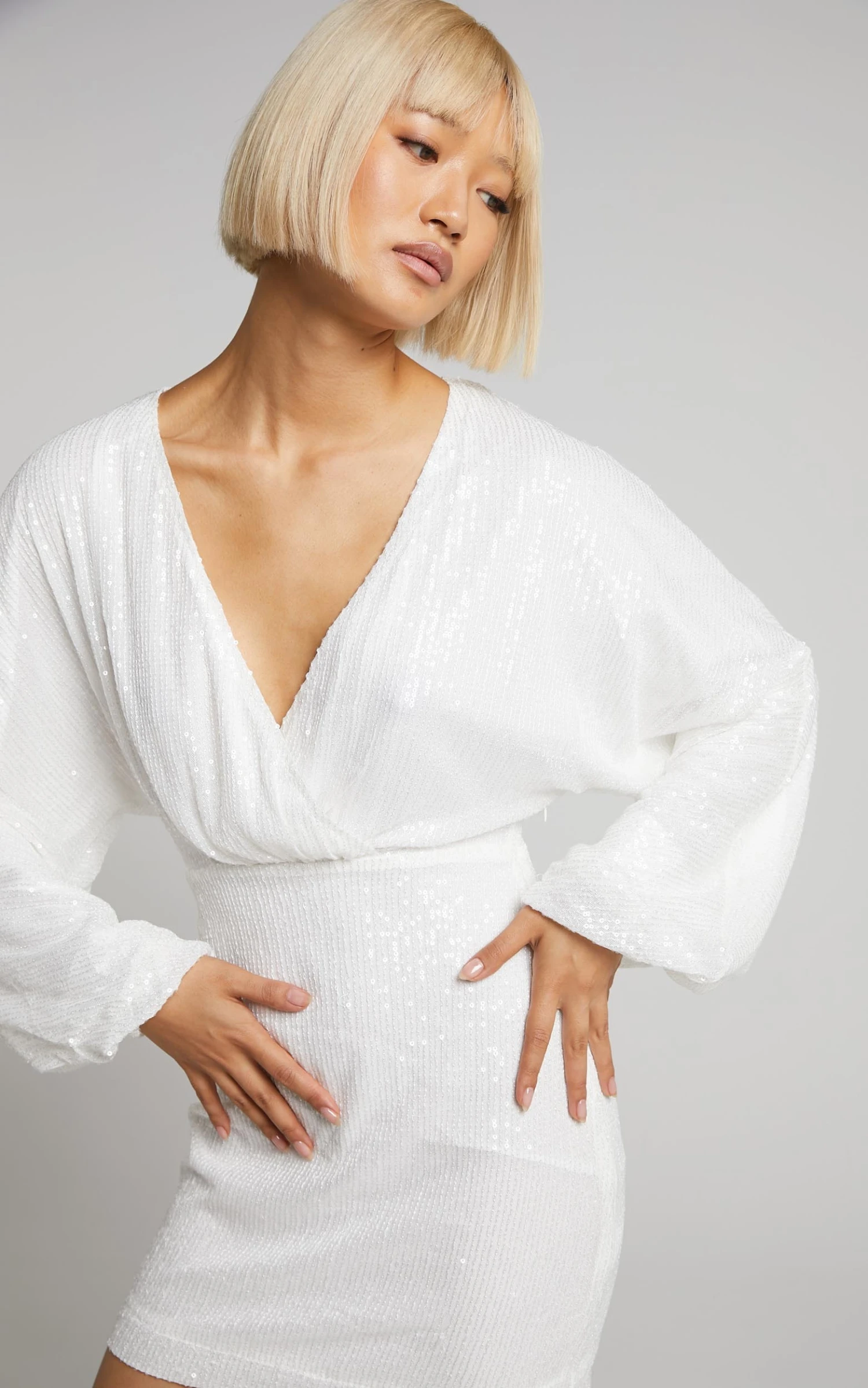 Showpo Erine Long Sleeve Sequin Dress In White 4 Showpo Erine Long Sleeve Sequin Dress In White - Image 4