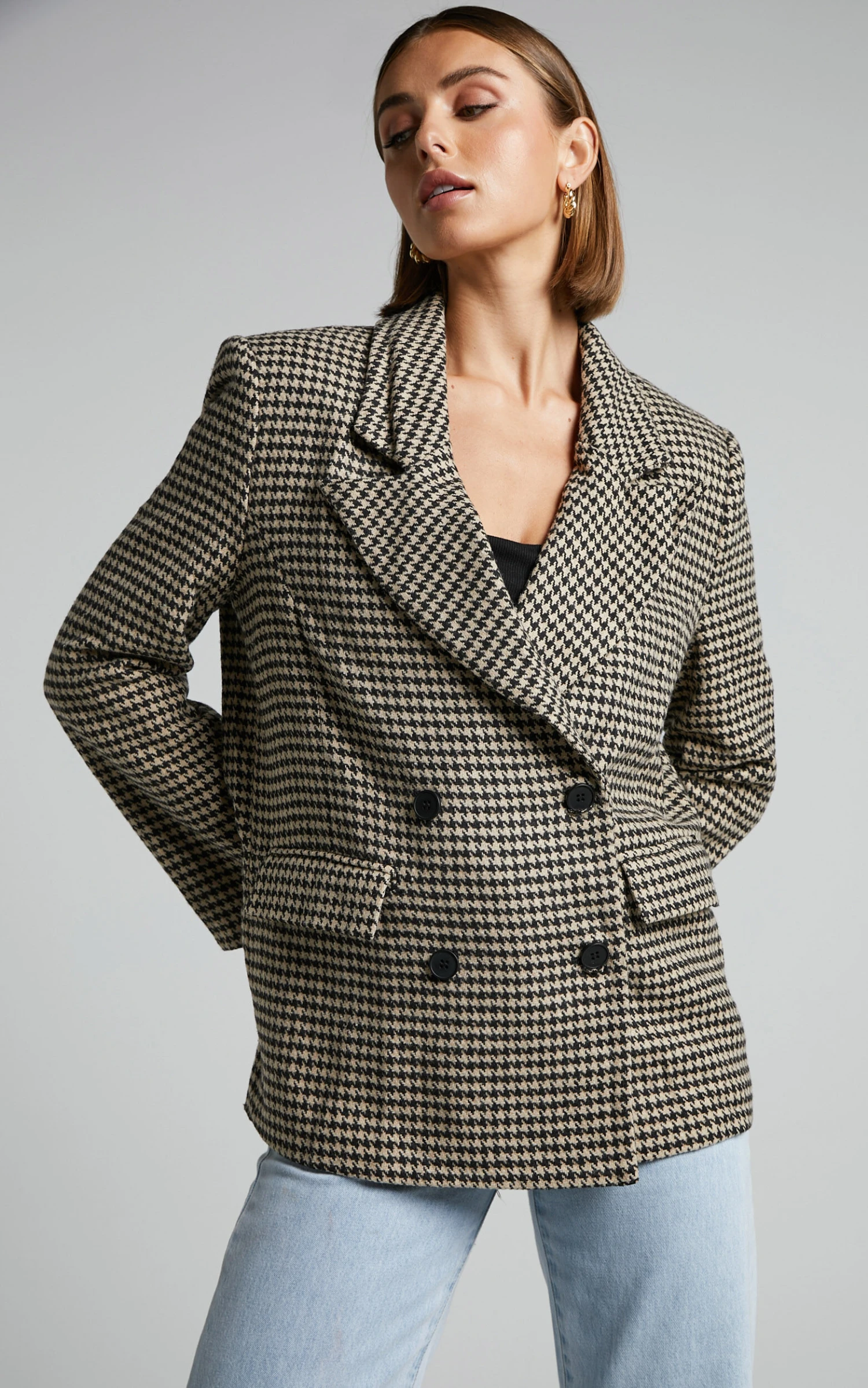 Showpo Erlinda Shoulder Pad Houndstooth Blazer In Multi 7 Showpo Erlinda Shoulder Pad Houndstooth Blazer In Multi - Image 7