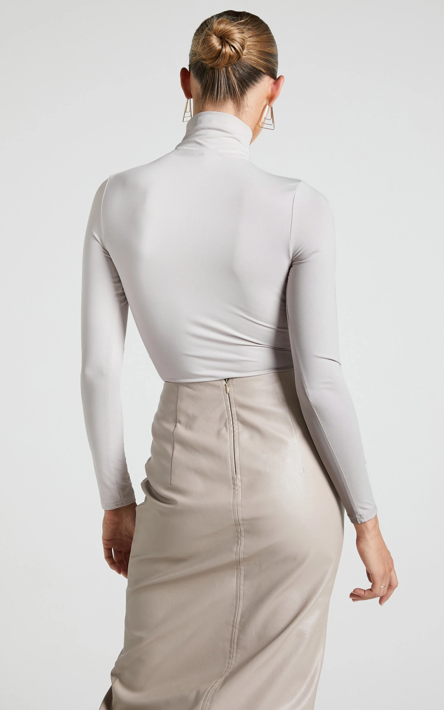 Showpo Ermalen Bodysuit - High Neck Long Sleeve Bodysuit In Stone 9 Showpo Ermalen Bodysuit - High Neck Long Sleeve Bodysuit In Stone - Image 9