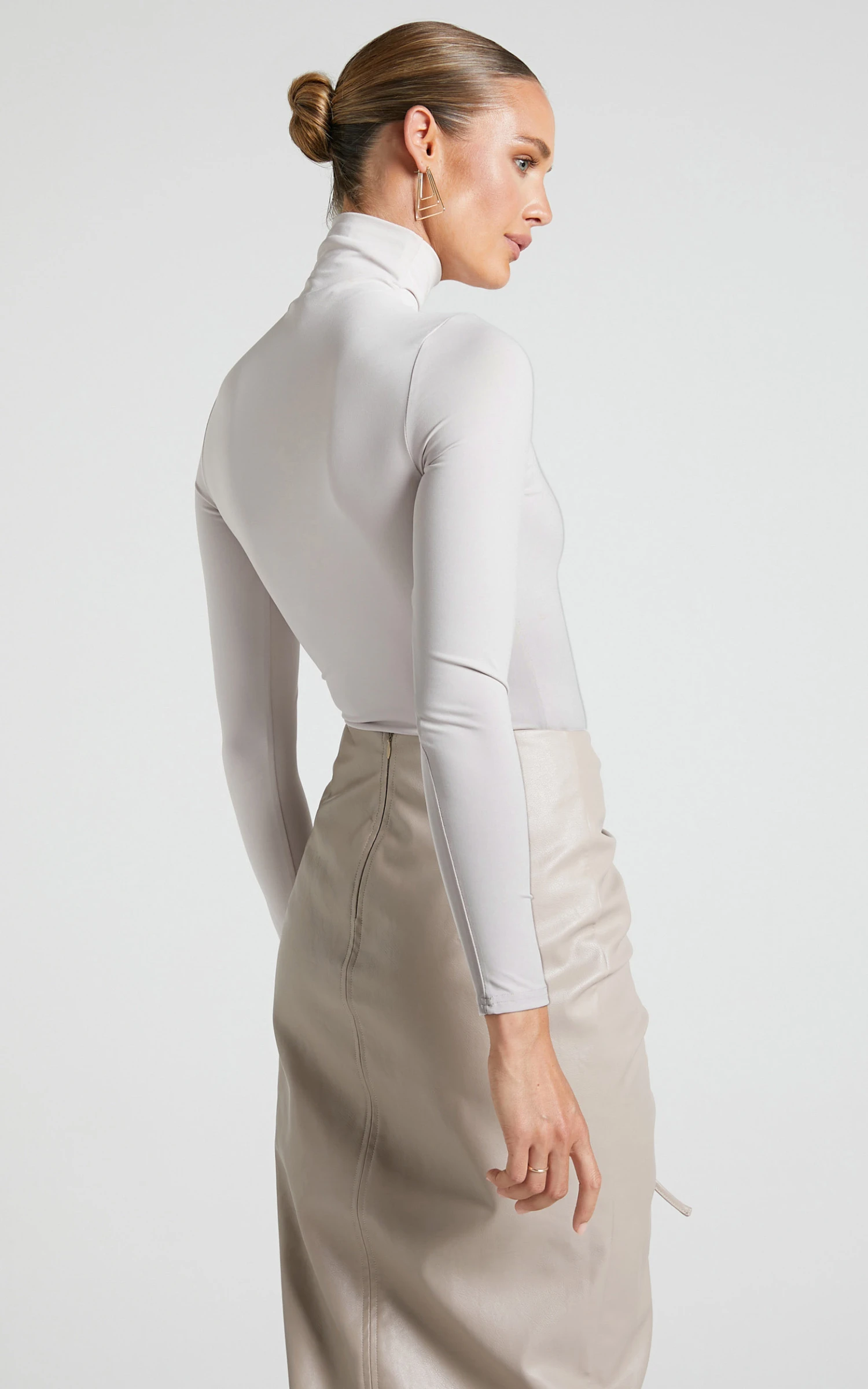 Showpo Ermalen Bodysuit - High Neck Long Sleeve Bodysuit In Stone 6 Showpo Ermalen Bodysuit - High Neck Long Sleeve Bodysuit In Stone - Image 6