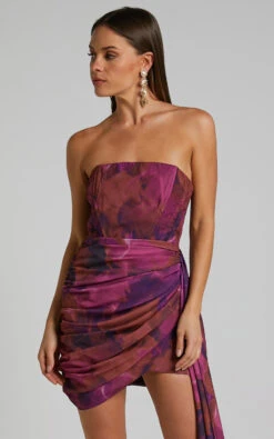 Showpo Eudine Strapless Structured Sash Detail Mini Dress In Blurred Dreams -Showpo Women's Clothing Store Eudine Strapless Structured Sash Detail Mini Dress in Blurred Dreams 1