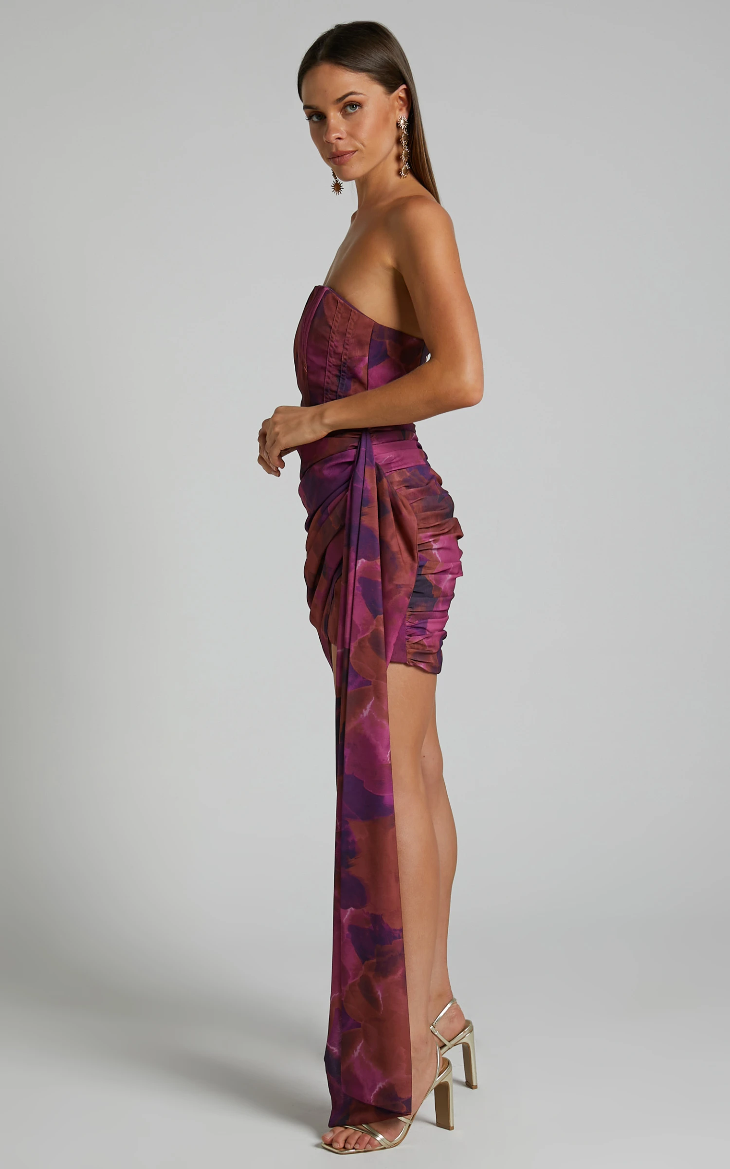 Showpo Eudine Strapless Structured Sash Detail Mini Dress In Blurred Dreams - Image 5