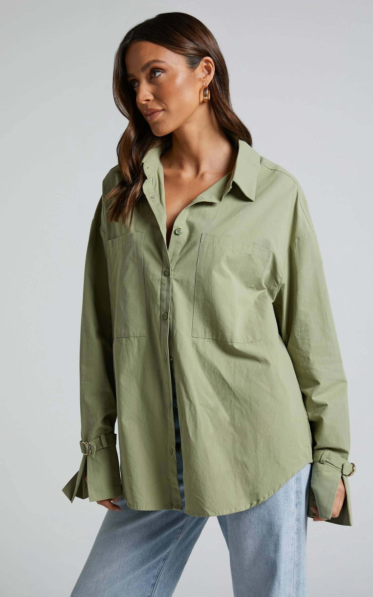 Showpo Evanlyn Split Cuff Shirt In Sage 2 Showpo Evanlyn Split Cuff Shirt In Sage - Image 2