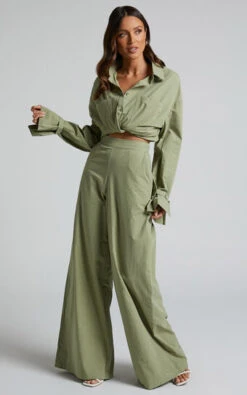 Showpo Evanlyn High Waisted Wide Leg Pants In Sage
