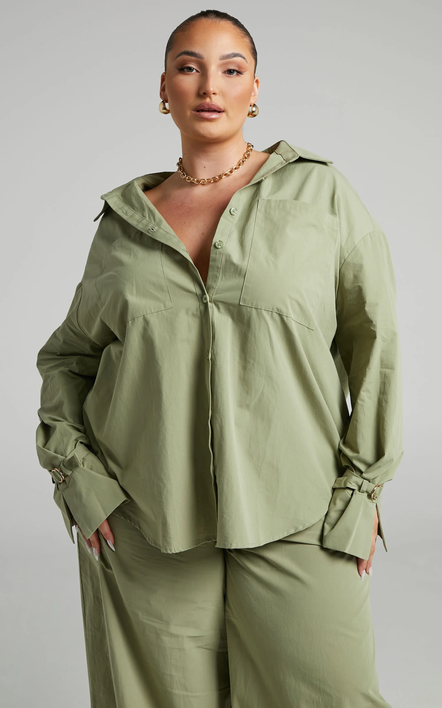 Showpo Evanlyn Split Cuff Shirt In Sage 4 Showpo Evanlyn Split Cuff Shirt In Sage - Image 4