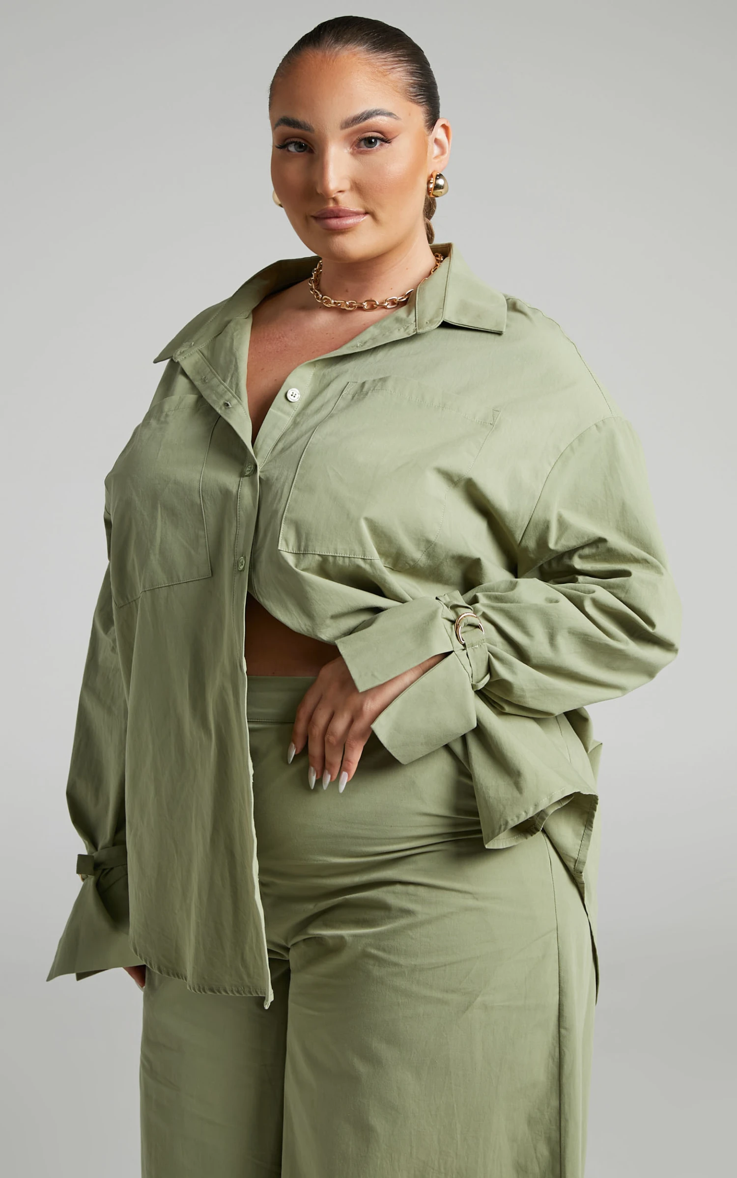 Showpo Evanlyn Split Cuff Shirt In Sage 7 Showpo Evanlyn Split Cuff Shirt In Sage - Image 7