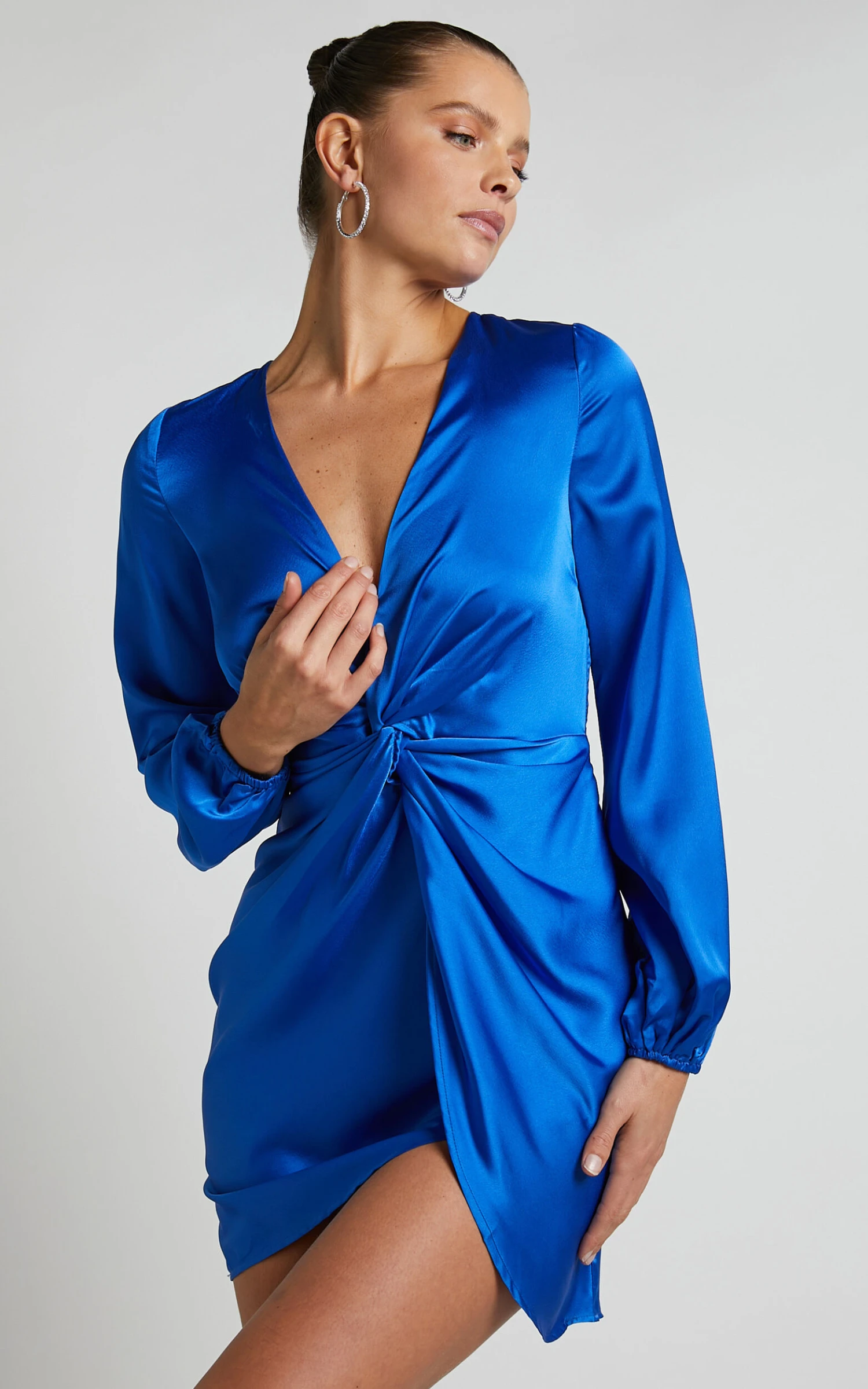 Showpo Everest Twist Front Relaxed Sleeve Mini Dress In Cobalt 4 Showpo Everest Twist Front Relaxed Sleeve Mini Dress In Cobalt - Image 4