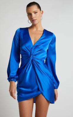 Showpo Everest Twist Front Relaxed Sleeve Mini Dress In Cobalt 14 Showpo Everest Twist Front Relaxed Sleeve Mini Dress In Cobalt -Showpo Women's Clothing Store Everest Twist Front relaxed sleeve mini dress in Cobalt 3