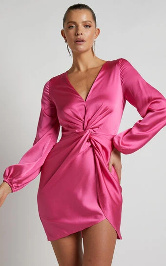 Showpo Everest Twist Front Relaxed Sleeve Mini Dress In Hot Pink 1 Showpo Everest Twist Front Relaxed Sleeve Mini Dress In Hot Pink