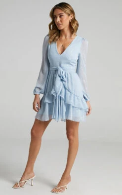 Showpo Eyes That Know Me Long Sleeve Ruffle Mini Dress In Powder Blue 12 Showpo Eyes That Know Me Long Sleeve Ruffle Mini Dress In Powder Blue -Showpo Women's Clothing Store Eyes That Know Me Dress in Powder Blue S000906 1 Powderblue 4