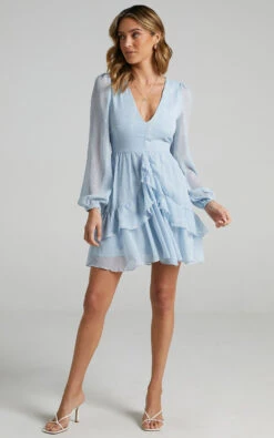 Showpo Eyes That Know Me Long Sleeve Ruffle Mini Dress In Powder Blue 13 Showpo Eyes That Know Me Long Sleeve Ruffle Mini Dress In Powder Blue -Showpo Women's Clothing Store Eyes That Know Me Dress in Powder Blue S000906 1 Powderblue 7
