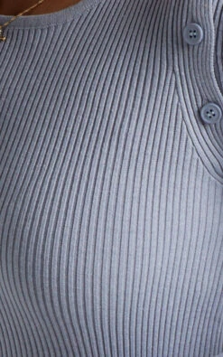 Showpo Isador Button Detail Knit Top In Steel Blue -Showpo Women's Clothing Store FABRIC RHEANNA X LUCY X ANTHONY 25.10.2122642