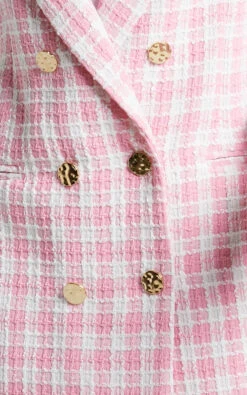 Showpo Larence Blazer - Longline Double Breasted Blazer In Pink Check -Showpo Women's Clothing Store Fabric 252812529