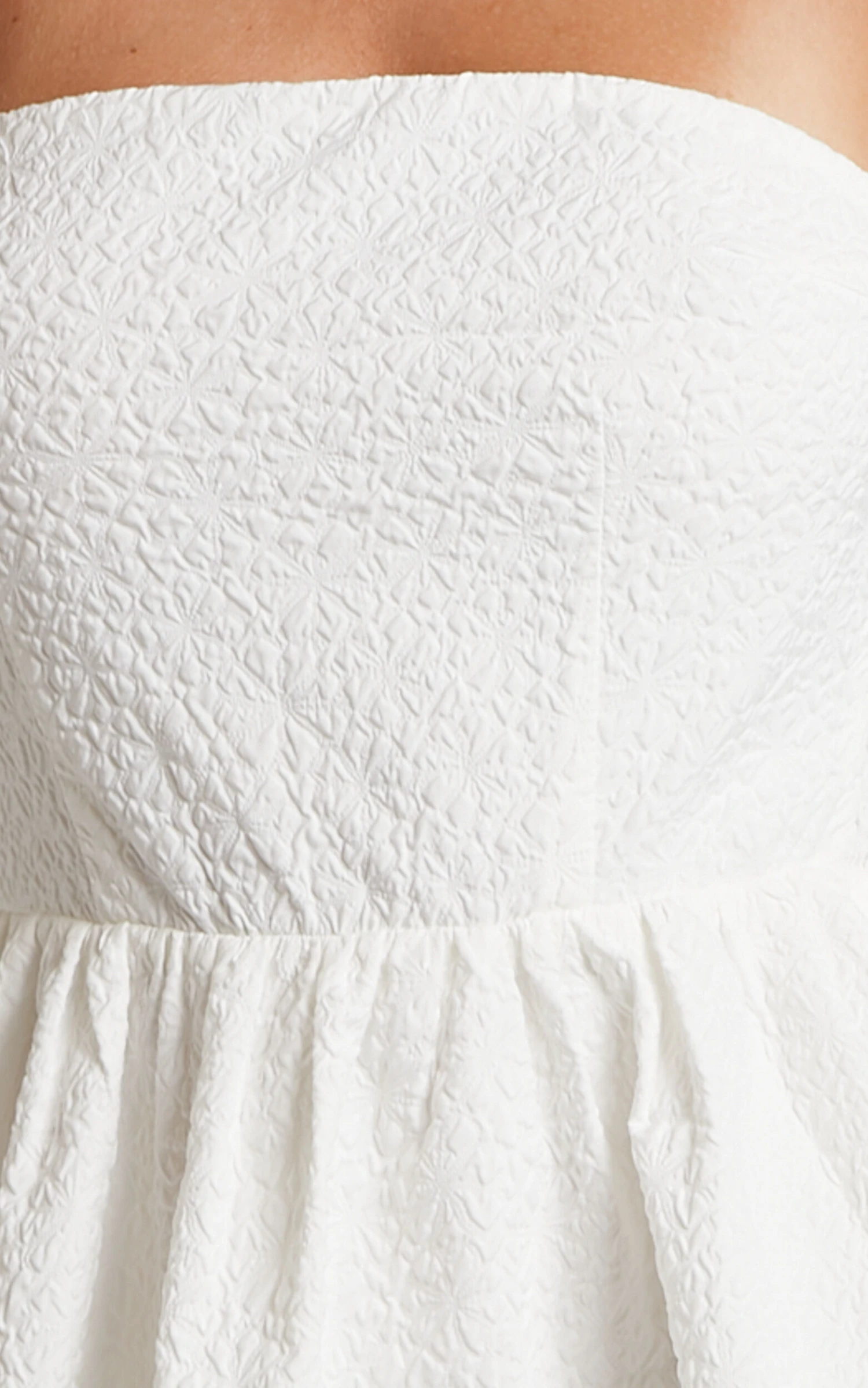 Showpo Rikardy Mini Dress - Strapless Fit And Flare Dress In White Floral Texture 8 Showpo Rikardy Mini Dress - Strapless Fit And Flare Dress In White Floral Texture - Image 8