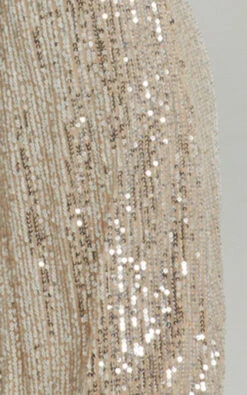 Showpo Deliza Mid Waisted Sequin Flare Pants In Champagne -Showpo Women's Clothing Store Fabric swatchh