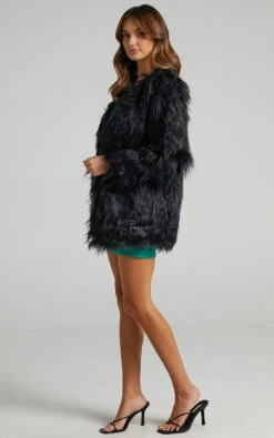 Showpo Fiona Faux Fur Coat In Black -Showpo Women's Clothing Store Faux Real coat in black S0690J2 Black 4