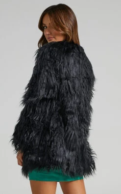 Showpo Fiona Faux Fur Coat In Black -Showpo Women's Clothing Store Faux Real coat in black S0690J2 Black 6