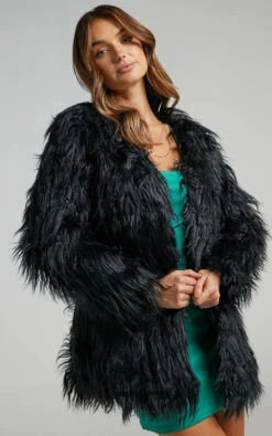 Showpo Fiona Faux Fur Coat In Black -Showpo Women's Clothing Store Faux Real coat in black S0690J2 Black 8