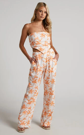 Showpo Fayella Trousers - Mid Rise Relaxed Straight Leg Trousers In Orange Palm 1 Showpo Fayella Trousers - Mid Rise Relaxed Straight Leg Trousers In Orange Palm