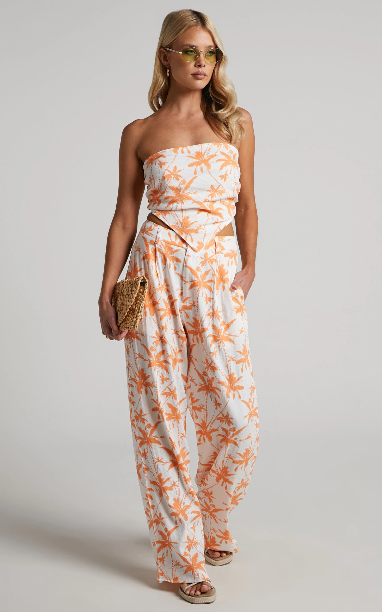 Showpo Fayella Top - Strapless Scarf Bandeau Top In Orange Palm 3 Showpo Fayella Top - Strapless Scarf Bandeau Top In Orange Palm - Image 3