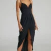 Showpo Fenella Sweetheart Drape Front Midi Dress In Black