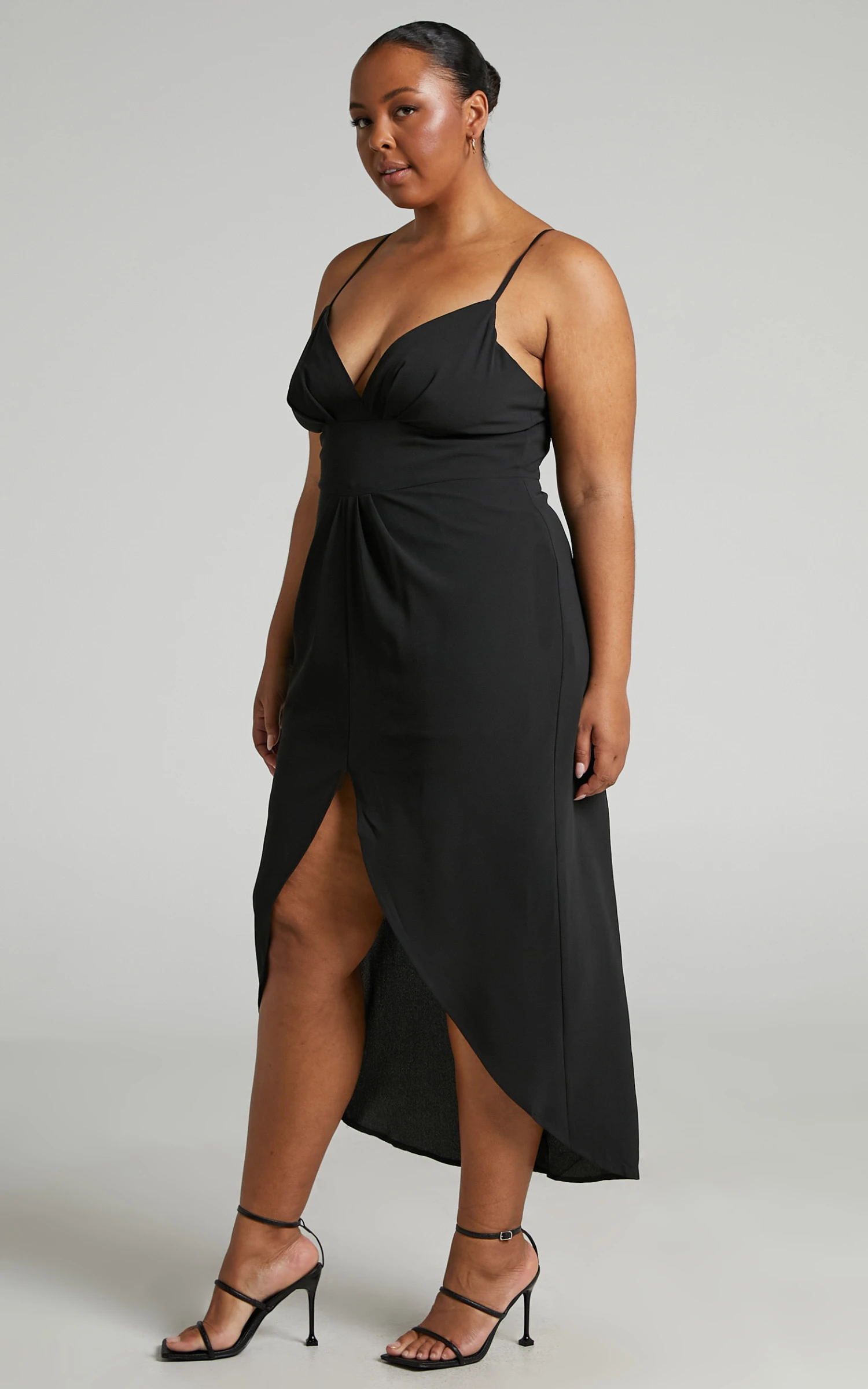 Showpo Fenella Sweetheart Drape Front Midi Dress In Black 4 Showpo Fenella Sweetheart Drape Front Midi Dress In Black - Image 4