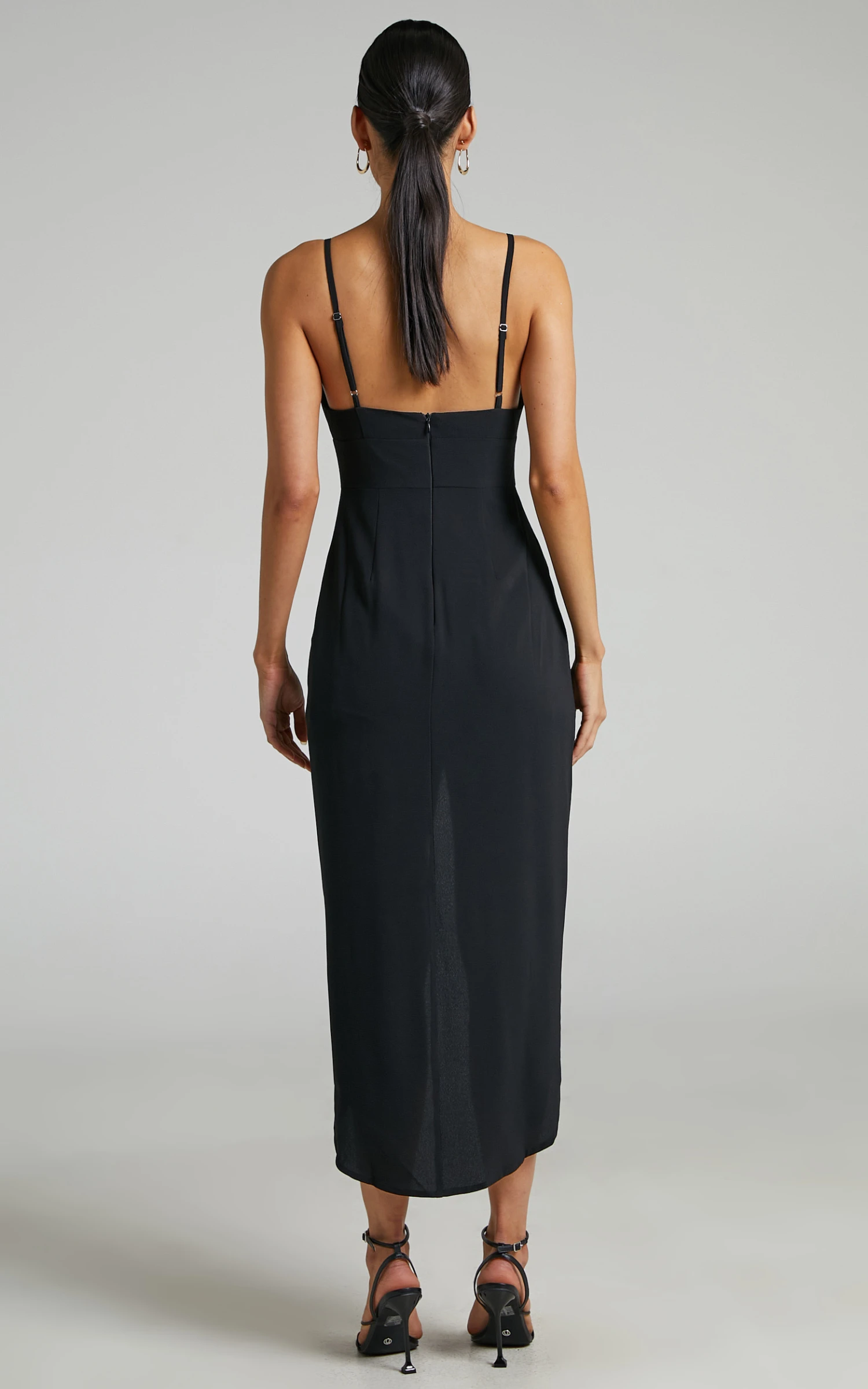 Showpo Fenella Sweetheart Drape Front Midi Dress In Black 5 Showpo Fenella Sweetheart Drape Front Midi Dress In Black - Image 5