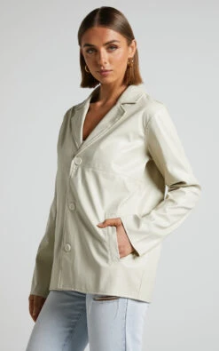 Showpo Ferrah Blazer - Faux Leather Oversized Blazer In Ecru -Showpo Women's Clothing Store Ferrah Blazer Faux Leather Oversized Blazer in Ecru 3
