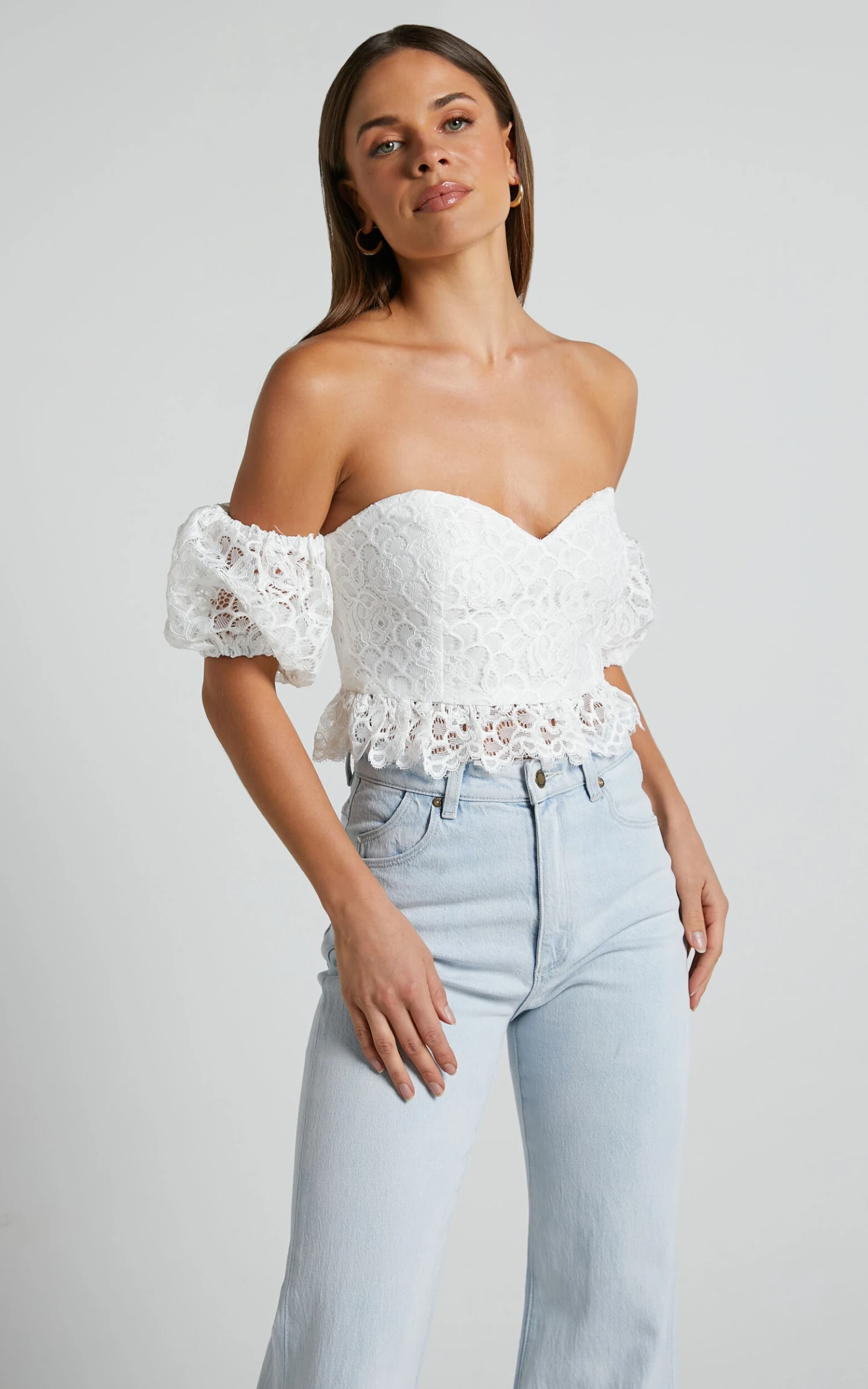 Showpo Fhely Lace Puff Sleeve Corset In White 5 Showpo Fhely Lace Puff Sleeve Corset In White - Image 5