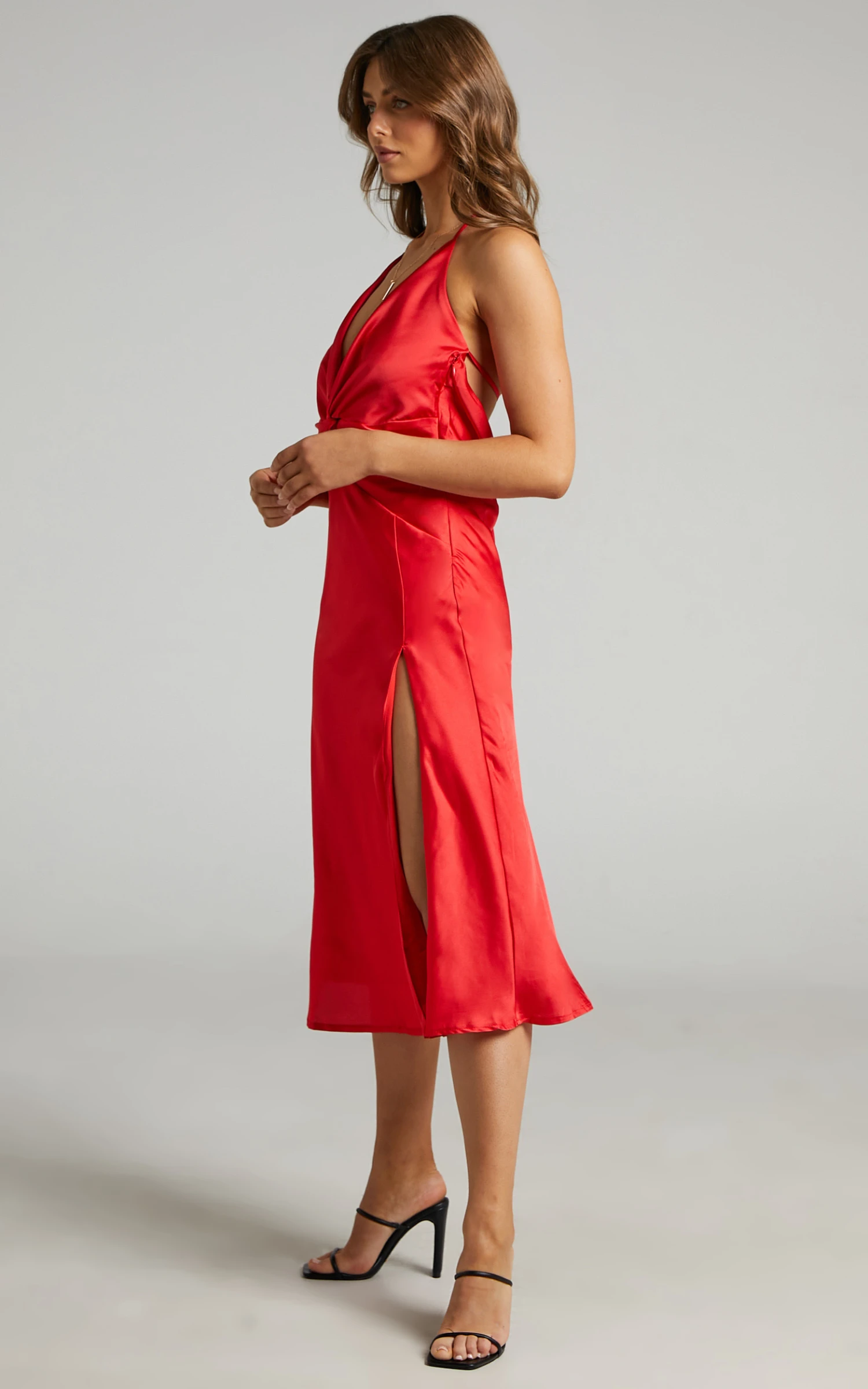 Showpo Florentina Twist Front Open Tie Back Midi Dress In Red 7 Showpo Florentina Twist Front Open Tie Back Midi Dress In Red - Image 7