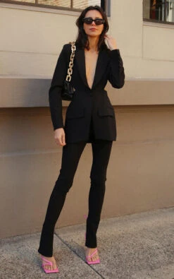 Showpo Aspen - High Waisted Split Hem Jersey Pants In Black