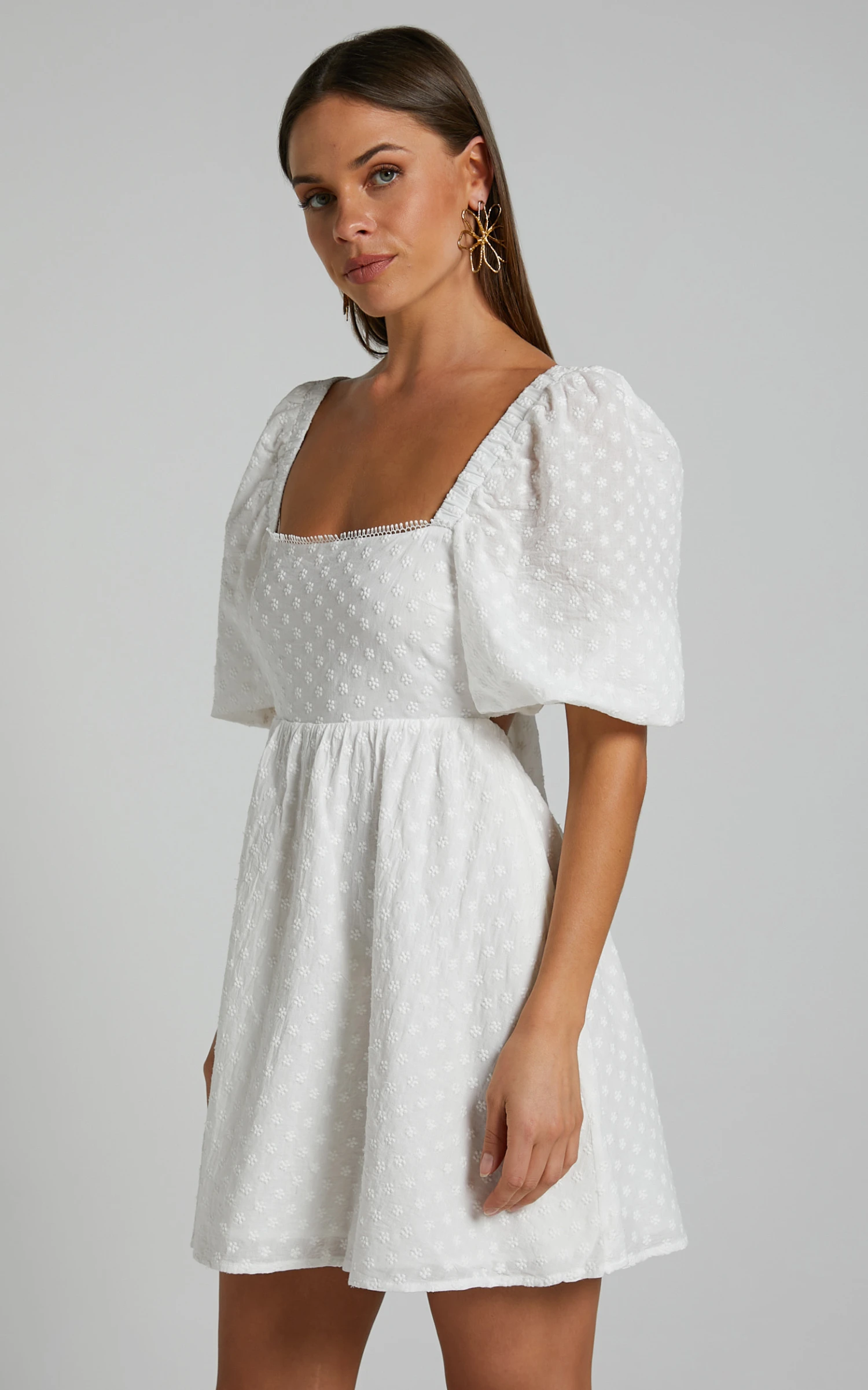 Showpo Gabien Square Neck Blouson Sleeve Mini Dress In White 4 Showpo Gabien Square Neck Blouson Sleeve Mini Dress In White - Image 4